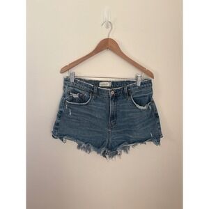 Abercrombie Fitch Curve Love High Rise Mom Shorts Distressed Denim Size‎ 14